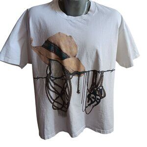 Vintage Mens T-shirt 2XL Single Stitch Cowboy Hat Rodeo AOP Anvil USA 1990's XXL